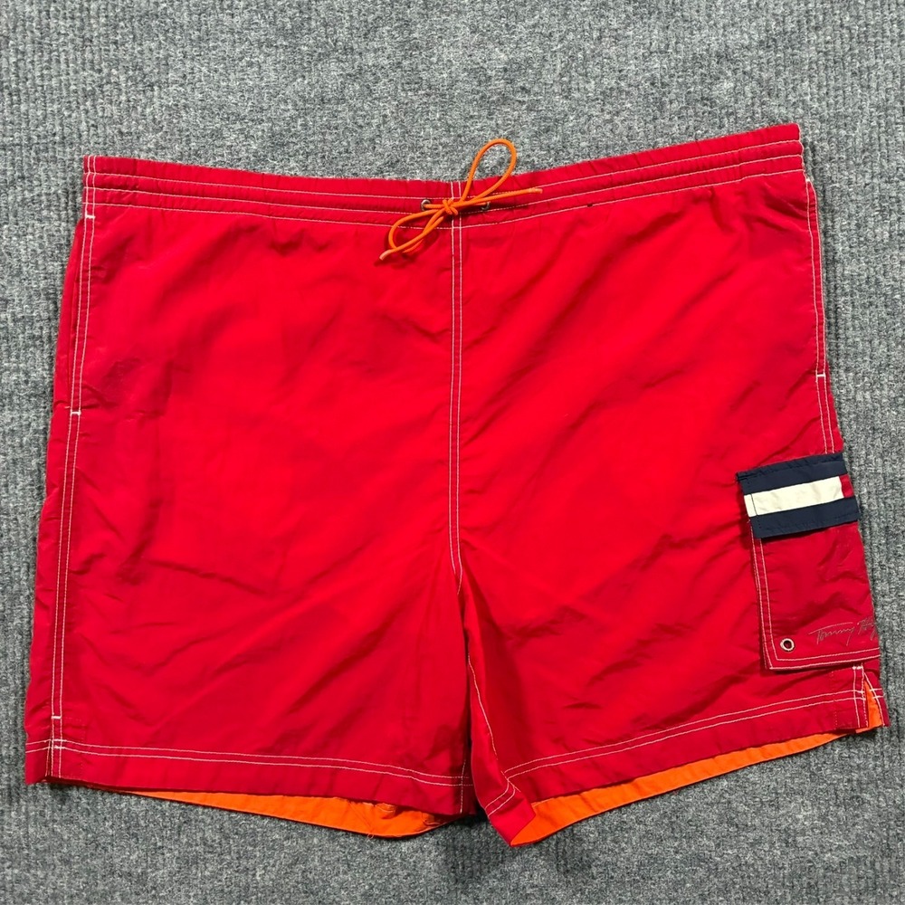 Tommy Hilfiger Mens Swim Trunks Size 2XL Red Mesh Lined Drawstring Board Shorts